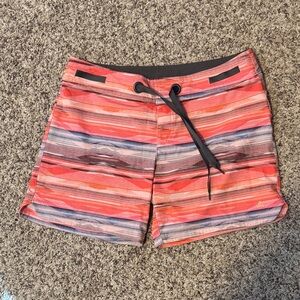 Prana Coral and Gray Striped Shorts